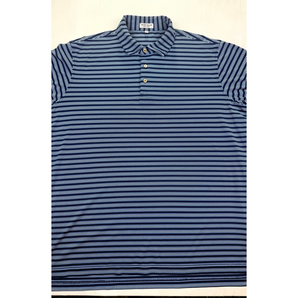 Peter Millar Polo Shirt XL Blue Striped Summer Comfort Short Sleeve Golf Men